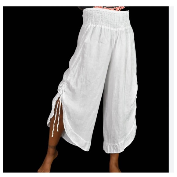 Match Point Pants - Match Point White Linen Wide Leg Crop Pant Size Medium